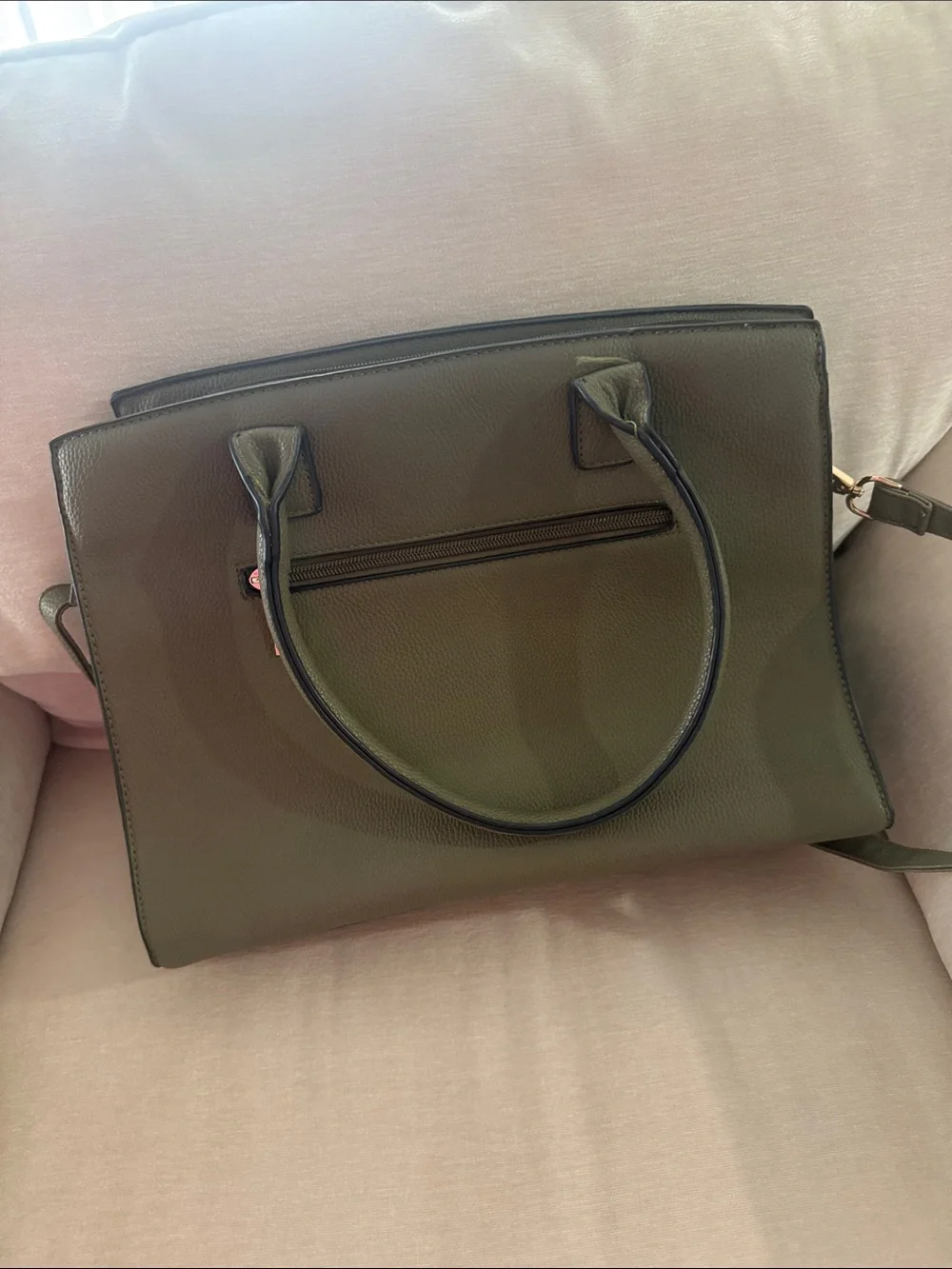 Classic Structured Tote Handbag in Olive Green with Gold Hardware